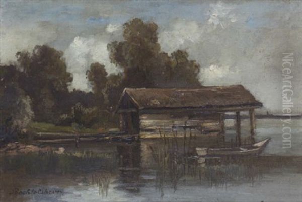 Schiffshutte Am Starnberger See Oil Painting by Gustav von Bechtolsheim