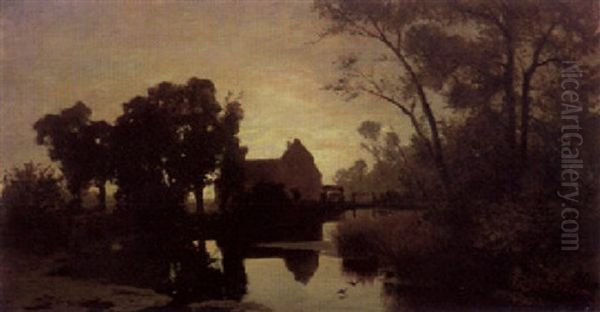 Alte Wassermuhle Am Teich Oil Painting by Gustav von Bechtolsheim