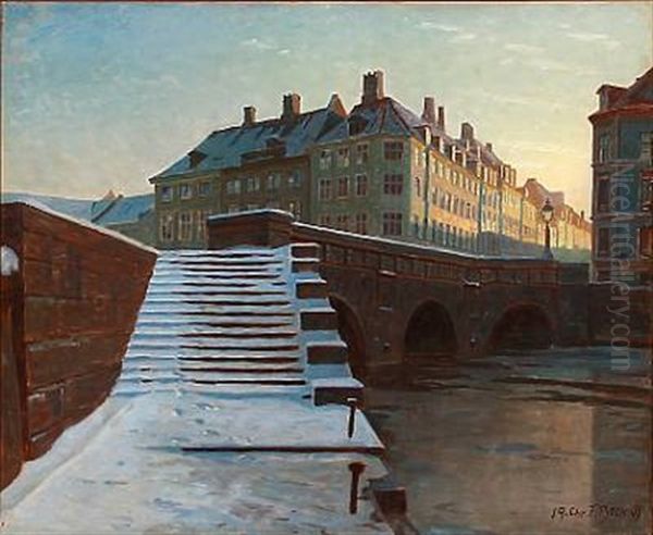 Stormbroen In Copenhagen, Winter Time Oil Painting by Christian Frederick Beck