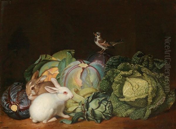 Ein Gemusestillleben Mit Kaninchen Und Einem Sperling Oil Painting by Jacob Samuel Beck