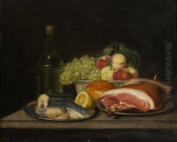 Still-life With Ham And Fruit Oil Painting by Jacob Samuel Beck