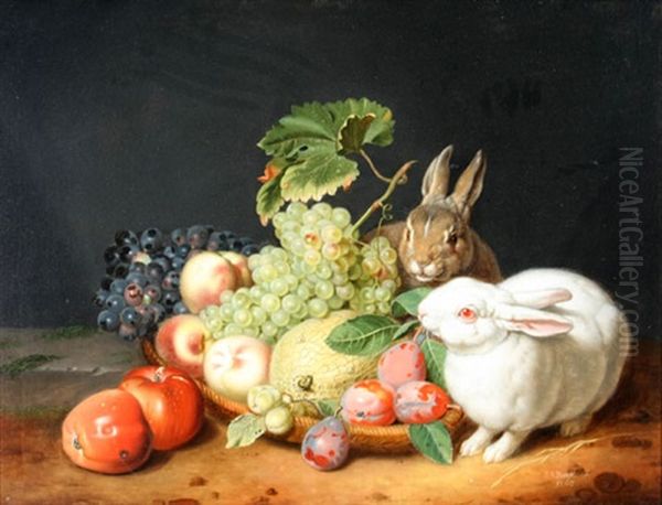 Still Life With Rabbits And Fruit Oil Painting by Jacob Samuel Beck