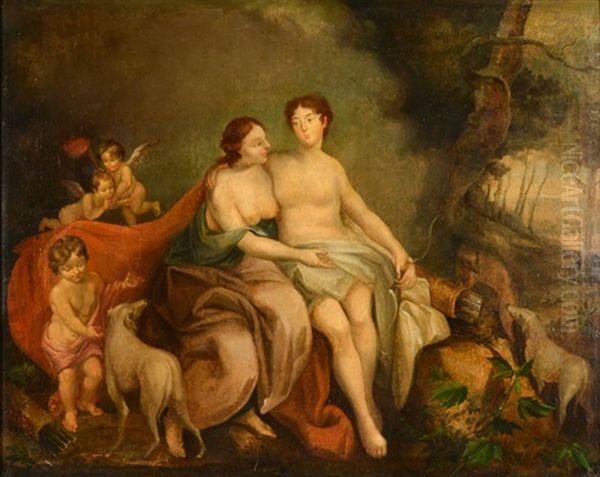 Diana And Her Lover (allegorical) Oil Painting by Jacob Samuel Beck