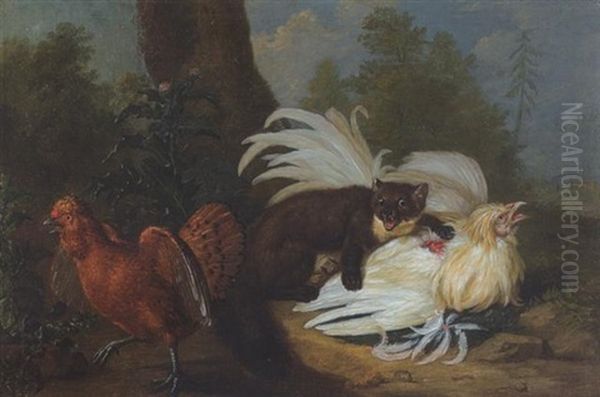 Jagender Iltis Mit Huhnern Oil Painting by Jacob Samuel Beck