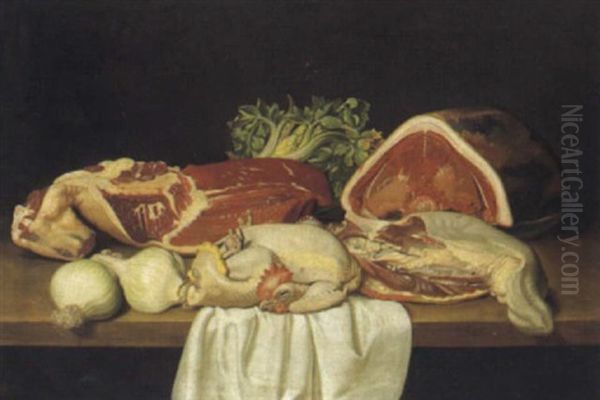 Stilleben Mit Fleisch, Geflugel Und Gemuse Auf Einer Tischplatte Oil Painting by Jacob Samuel Beck