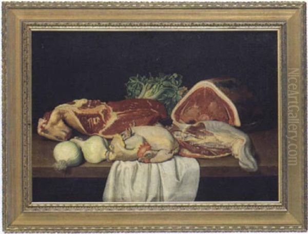 Stilleben Mit Fleisch, Geflugel Und Gemuse Auf Einer Tischplatte Oil Painting by Jacob Samuel Beck