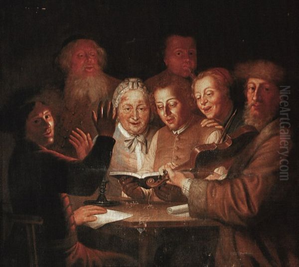 A Music Party By Candlelight Oil Painting by Jacob Samuel Beck