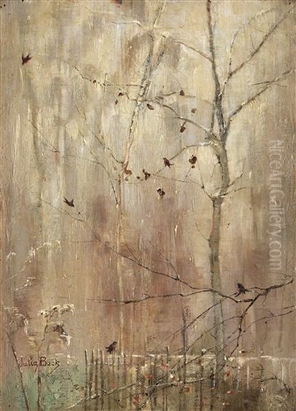 Winter Tree With Birds Oil Painting by Julia Beck