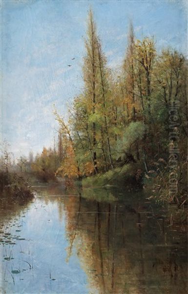 River Landscape, Grez-sur-loing Oil Painting by Julia Beck