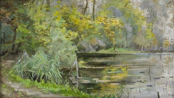 Fransk Flodbank Oil Painting by Julia Beck