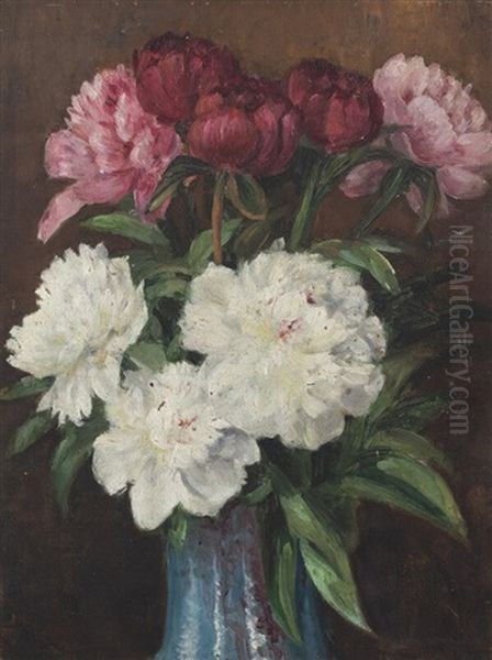 Peonies In A Vase, Paris Oil Painting by Adolf von Becker