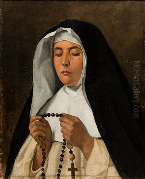 Italian Nun Oil Painting by Adolf von Becker