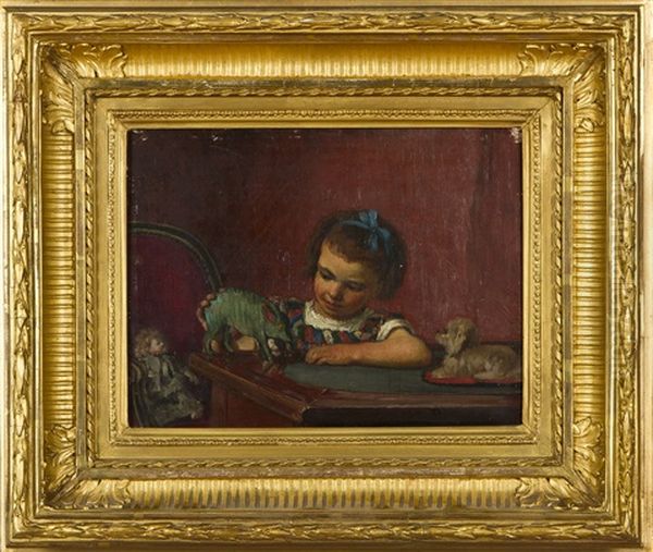 Playing Child Oil Painting by Adolf von Becker