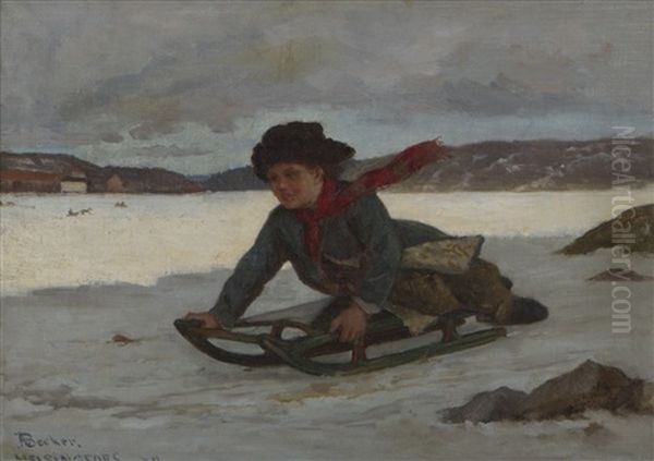 Sleigh Ride Oil Painting by Adolf von Becker