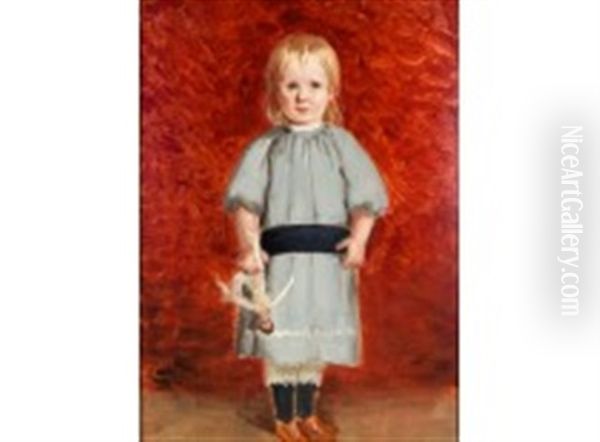 Girl With A Doll Oil Painting by Adolf von Becker