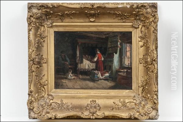 Talonpoikaistuvan Sisakuva - Stuginterior Oil Painting by Adolf von Becker