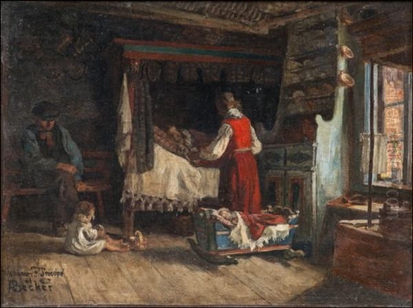 Talonpoikaistuvan Sisakuva Oil Painting by Adolf von Becker