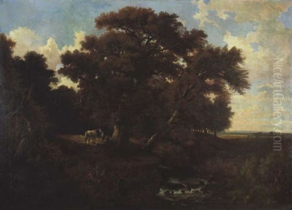 Waldlandschaft Mit Rastendem Reiter Oil Painting by Anton Becker