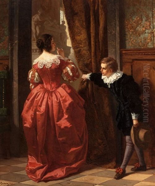 The Paige (behind The Curtain) Oil Painting by Carl Ludwig Friedrich Becker