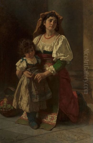 Mother And Child Oil Painting by Carl Ludwig Friedrich Becker