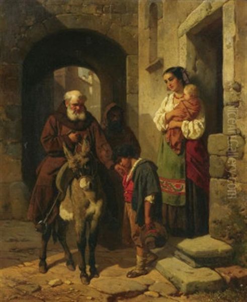 Die Ankuft Des Abtes Oil Painting by Carl Ludwig Friedrich Becker