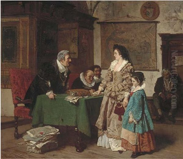 A Visit To The Notary Oil Painting by Carl Ludwig Friedrich Becker