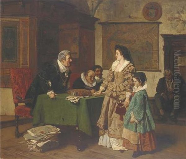 A Visit To The Notary Oil Painting by Carl Ludwig Friedrich Becker