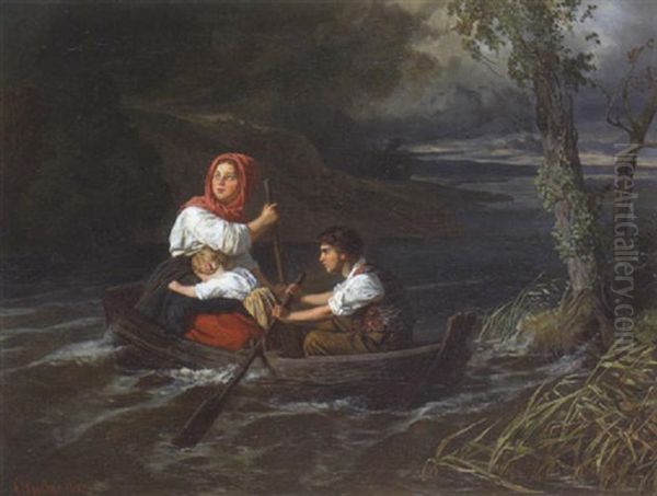 Flucht Vor Dem Gewitter Oil Painting by Carl Ludwig Friedrich Becker