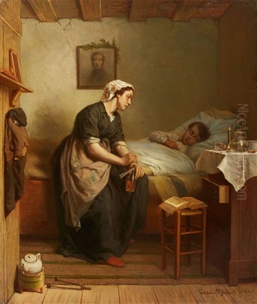 The Sick Child Oil Painting by Fridolin Becker