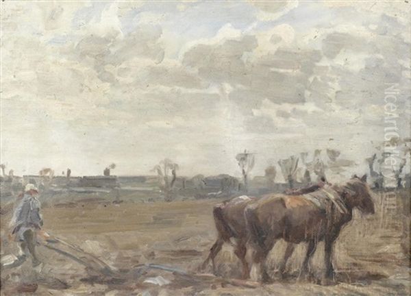 Ploughing Scene, Suffolk Oil Painting by Harry Becker