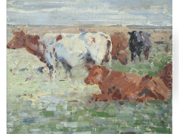 Cattle In A Field Oil Painting by Harry Becker