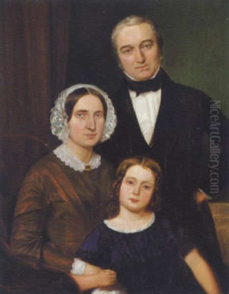 Familieportraet Med Far, Mor Og Datter Oil Painting by Hermann Becker