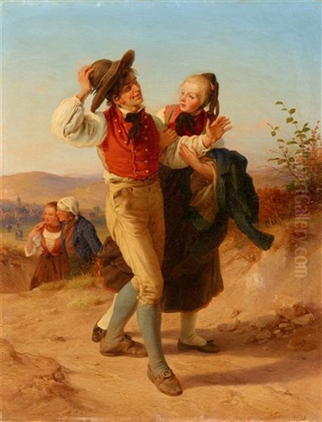 A Odenthal Peasant Couple Returning From The Fair Oil Painting by Jakob (von Worms) Becker