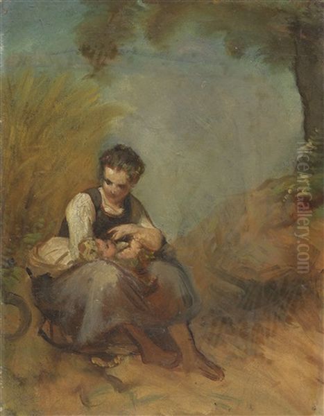 Studie Einer Jungen Frau Mit Saugling Oil Painting by Jakob (von Worms) Becker