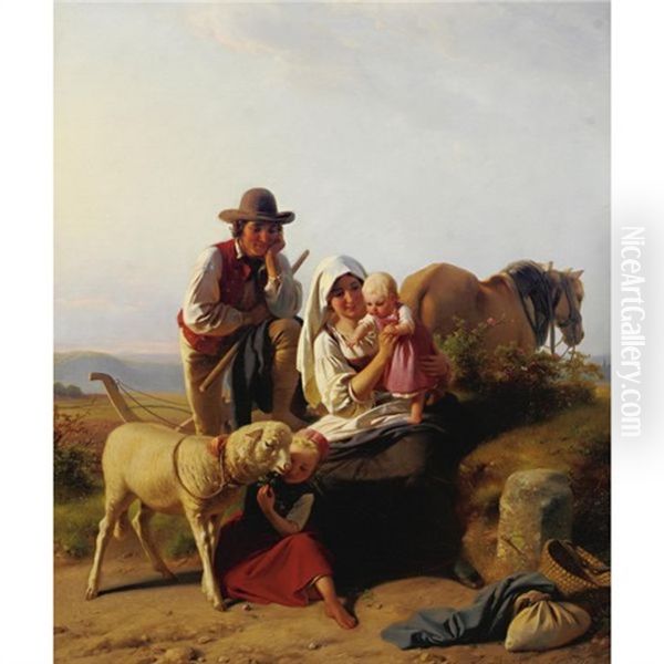 Shepherd Family Oil Painting by Jakob (von Worms) Becker