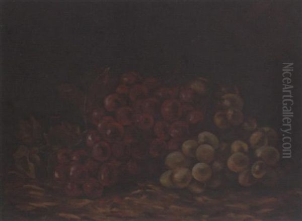 Still Life With Purple And White Grapes Oil Painting by Joseph Becker