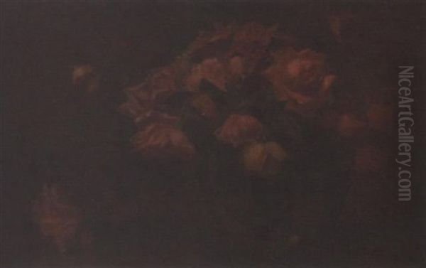 Still Life With Red Roses Oil Painting by Joseph Becker