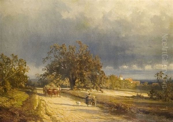 Sonnenschein Auf Der Landstrase Oil Painting by Ludwig Hugo Becker