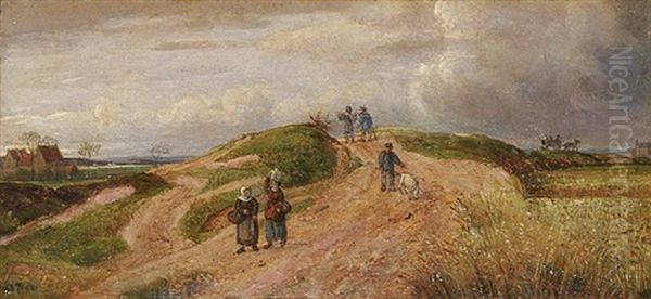 Bauern Auf Einem Feldweg In Hugeliger Landschaft Oil Painting by Peter Becker