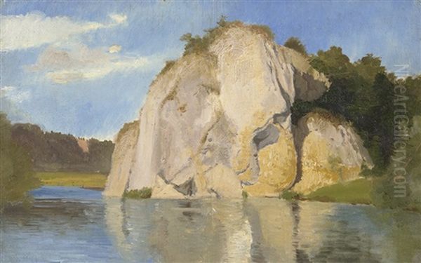 Der Amalienfelsen Bei Inzighofen Im Kreis Sigmaringen An Der Donau Oil Painting by August Becker