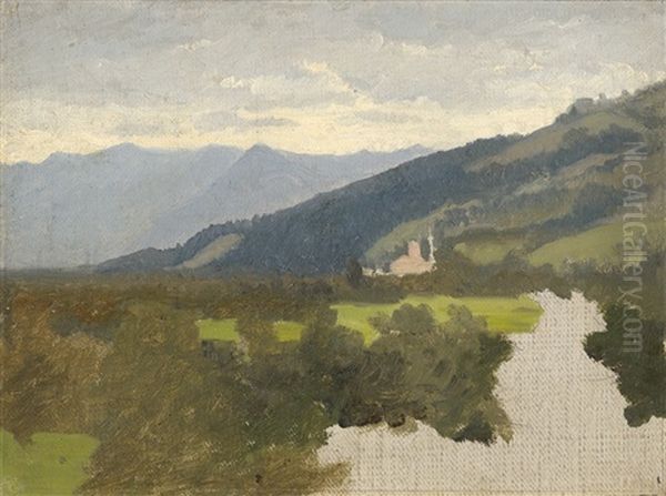 Blick Vom Weinburger Laubengang In Die Landschaft, Zweite Fassung Oil Painting by August Becker