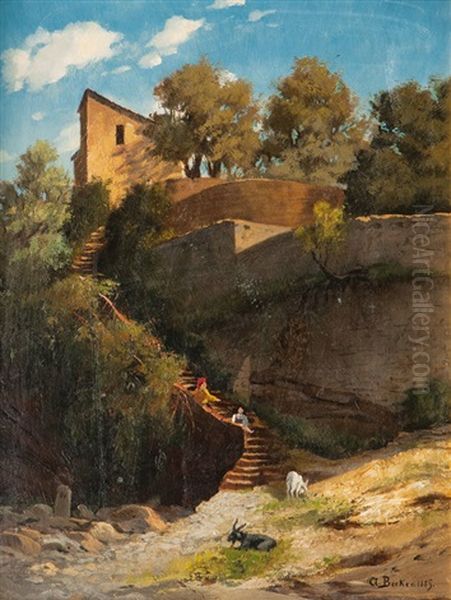 Companion Pieces: Italian Landscapes Oil Painting by August Becker