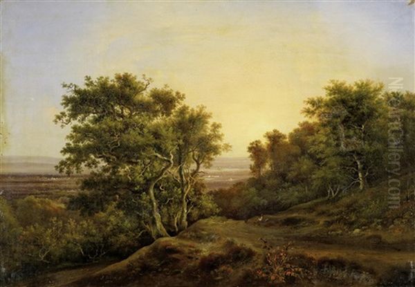 Abendstimmung Uber Der Ebene (blick Vom Odenwald In Das Rheintal Bei Darmstadt?) by August Becker