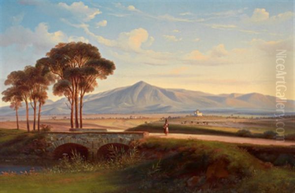 Campagnalandschaft Mit Blick Auf Den Monte Gennaro Oil Painting by August Becker