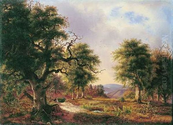 Harzlandschaft Im Selketal Oil Painting by August Becker