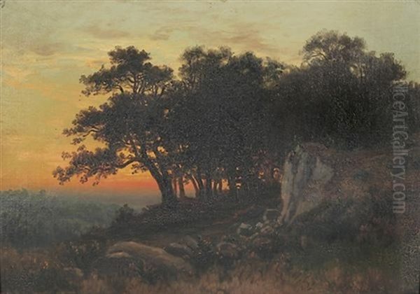 Sonnenuntergang Bei Michelbach Im Odenwald Oil Painting by August Becker