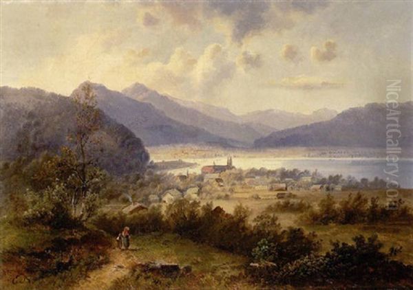 Ansicht Vom Tegernsee Oil Painting by Karl-Johann Becker-Gundahl