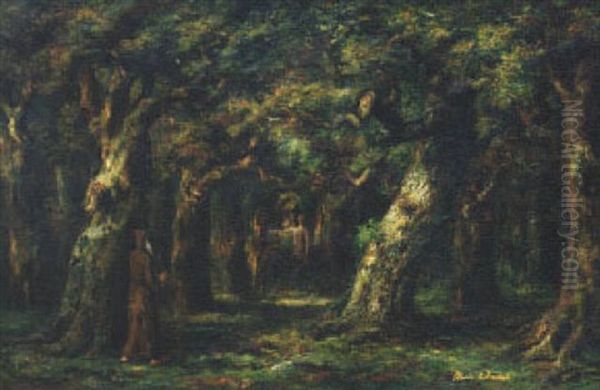 Centaur And Monk In A Forest Oil Painting by Maria A' Becket