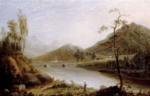 Wild River Bridge, A Conestoga Wagon In The Distance, Bethel, Maine Oil Painting by Charles E. Beckett