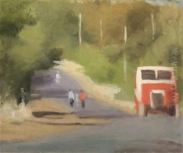 The Red Bus Oil Painting by Clarice Marjoribanks Beckett